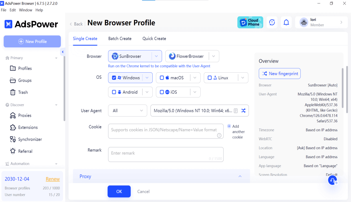 Create New Fingerprint Create New Fingerprint